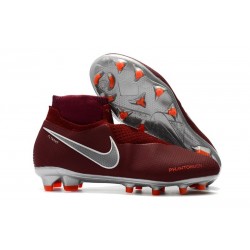 Crampons pour Hommes Nike Phantom VSN Elite DF FG Vin Rouge Argent