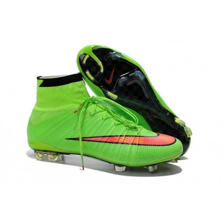 2014 Homme Chaussures Football Mercurial Superfly FG Vert Rouge