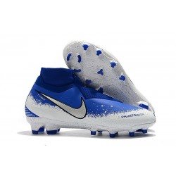 Crampons pour Hommes Nike Phantom VSN Elite DF FG Bleu Blanc Argent