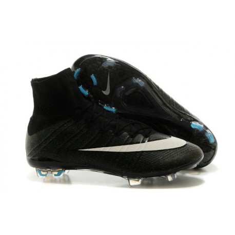 2014 Homme Chaussures Football Mercurial Superfly FG CR Noir Blanc Turquoise