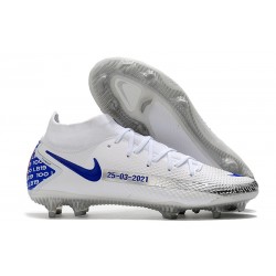 Chaussures 2021 Nike Phantom GT Elite DF FG Blanc Bleu