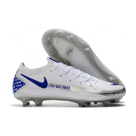 Nike Crampon 2021 Phantom GT Elite FG Blanc Bleu