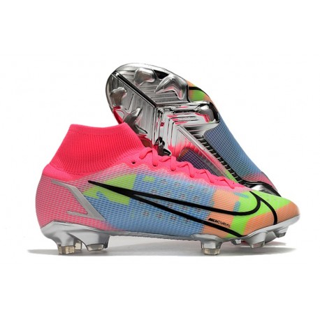 Chaussure à Crampons Nike Mercurial Superfly 8 Elite FG Rose Bleu Vert