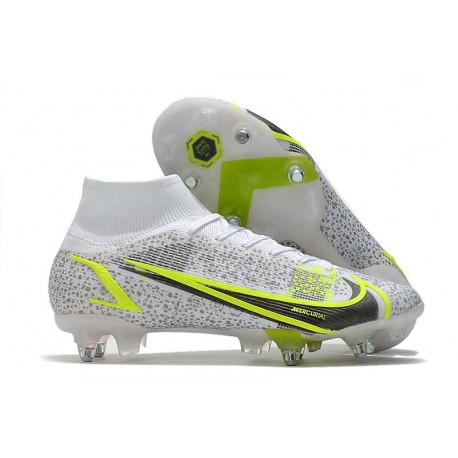 Nike Mercurial Superfly VIII Elite SG- Blanc Noir Argenté Jaune Fluo