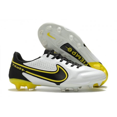 Chaussure Nike Tiempo Legend IX Elite FG Blanc Gris Foncé Noir Jaune Strike