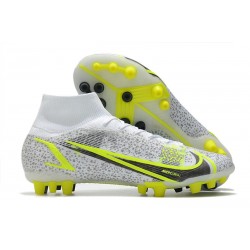 Nike Mercurial Superfly 8 Elite DF AG Silver Safari - Blanc Noir Argenté Jaune Fluo