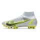 Nike Mercurial Superfly 8 Elite DF AG Silver Safari - Blanc Noir Argenté Jaune Fluo