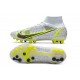 Nike Mercurial Superfly 8 Elite DF AG Silver Safari - Blanc Noir Argenté Jaune Fluo