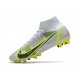 Nike Mercurial Superfly 8 Elite DF AG Silver Safari - Blanc Noir Argenté Jaune Fluo