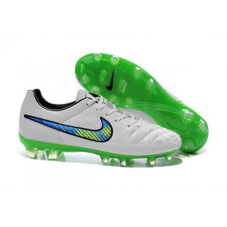 2015 Chaussures Nike Tiempo Legend V FG Homme Blanc Volt Solaire Noir