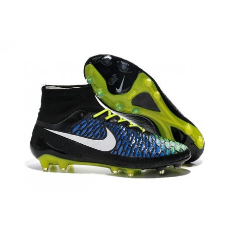 2015 Chaussures Mercurial Magista Obra FG Pas Cher Bleu Noir Blanc Jaune