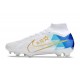 Nike Zoom Mercurial Superfly 9 Elite FG Blanc Bleu Or