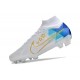 Nike Zoom Mercurial Superfly 9 Elite FG Blanc Bleu Or