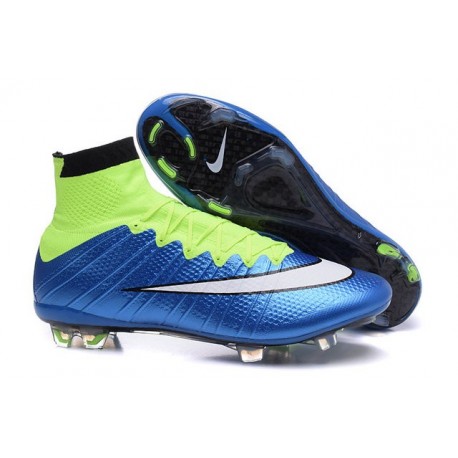 2015 Homme Chaussures Football Mercurial Superfly FG Blue Volt Blanc Noir