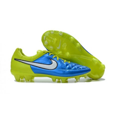 2015 Chaussures Nike Tiempo Legend V FG Homme Bleu Lagon Blanc Volt Noir