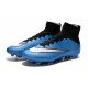 2015 Chaussures Mercurial Superfly IV FG Nouvelle Blanc Bleu Noir