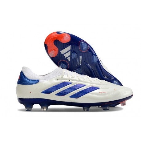 adidas Copa Pure II FG Cuir Blanc Ftwr Bleu Lucide Rouge Solaire