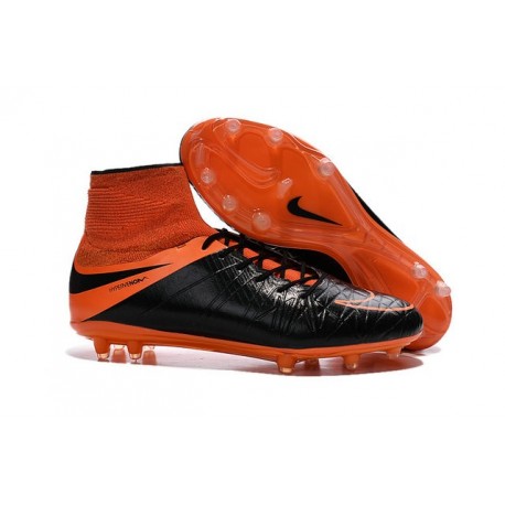 Nouvelles chaussures Nike HyperVenom Phantom II FG Football Crampons Cuir FG Noir Orange Total