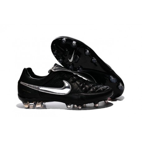 Chaussure de Football Nike Tiempo Legend V FG Pas Cher Totti Premium Argenté Noir