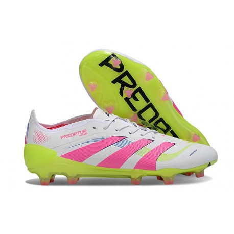 adidas Predator Elite FG Homme Crampons Blanc Rose Lucide Citron Lucide