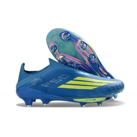 Adidas F50 + Laceless FG MESSI Equipe Bleu Royal Jaune Solaire Bleu Semi Eclatant