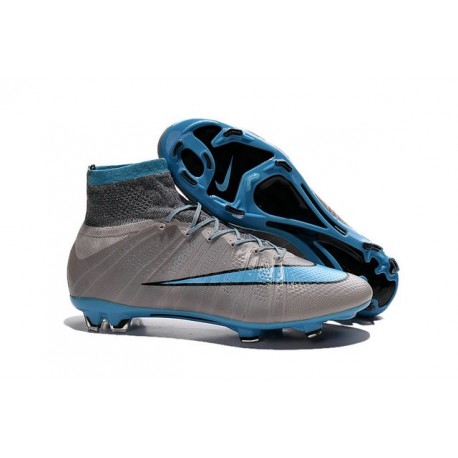 2015 Homme Chaussures Football Mercurial Superfly FG Gris Bleu Noir