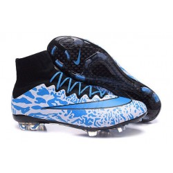 2015 Homme Chaussures Football Mercurial Superfly FG Léopard Blanc Bleu Noir