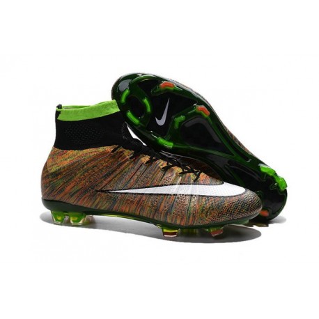 Chaussures Mercurial Superfly IV FG Nouvelle Pas Cher Vert Noir Blanc Multicolore