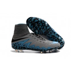 Nouvelles chaussures Nike HyperVenom Phantom II FG Football Crampons Bleu Gris Noir