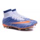 2016 Homme Chaussures Football Mercurial Superfly FG Bleu Orange Blanc