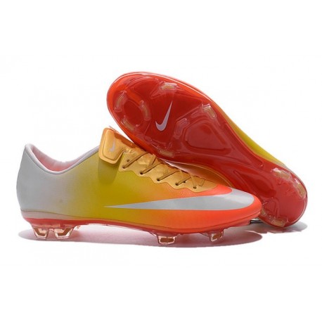 2016 Crampons de Foot Nike Mercurial Vapor X FG Homme Orange Jaune Or Blanc