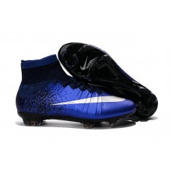 2016 Homme Chaussures Football Mercurial Superfly FG Bleu Royal Argent Bleu