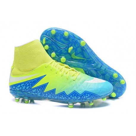 Nouvelles chaussures Nike HyperVenom Phantom II FG Football Crampons Bleu Volt Blanc