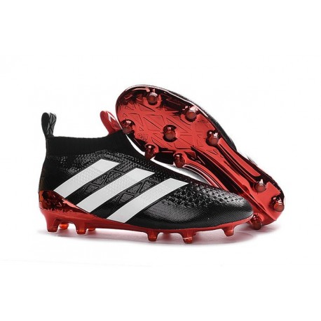 2016 Adidas Ace16+ Purecontrol FG/AG Chaussures de Football Noir Rouge Blanc