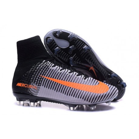 Chaussures Football Mercurial Superfly V FG 2016 Crampons pour Homme Gris Noir Orange