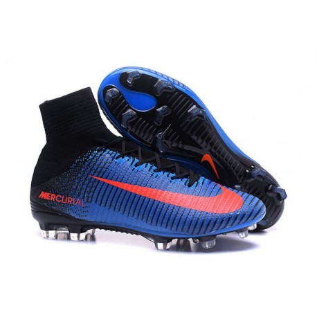 Chaussures Football Mercurial Superfly V FG 2016 Crampons pour Homme Bleu Noir Orange