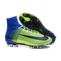 Chaussures Football Mercurial Superfly V FG 2016 Crampons pour Homme Vert Bleu Noir