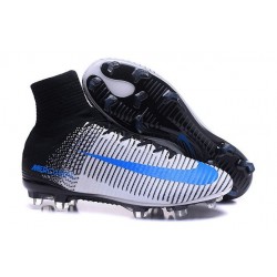 Chaussures Football Mercurial Superfly V FG 2016 Crampons pour Homme Blanc Bleu Noir