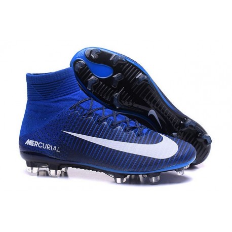 Chaussures Football Mercurial Superfly V FG 2016 Crampons pour Homme Bleu Blanc