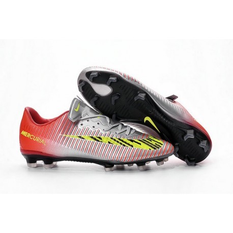 Chaussures pour hommes - Nike Mercurial Vapor 11 FG Crampons de Football Argent Rouge Jaune