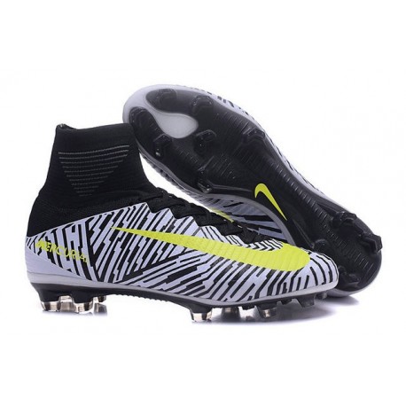 Chaussures Football Mercurial Superfly V FG 2016 Crampons pour Homme Noir Blanc Jaune