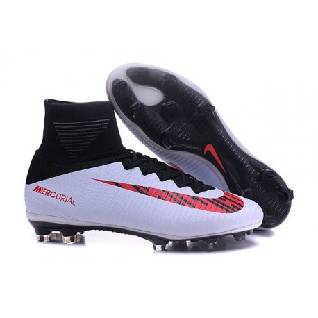 Chaussures Football Mercurial Superfly V FG 2016 Crampons pour Homme Noir Blanc Rouge