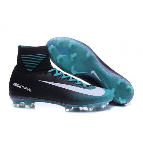 2016 Nouveau Chaussures de Football Mercurial Superfly V FG Noir Bleu Blanc