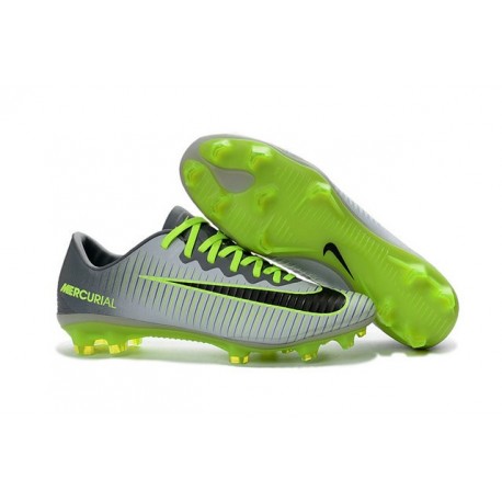 2016 Nike Mercurial Vapor 11 FG Crampons de Football pour Hommes Platine Noir Vert