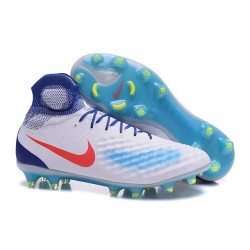 2016 Crampons foot Nike Magista Obra II FG Blanc Bleu Orange