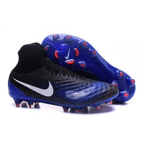 2016 Crampons foot Nike Magista Obra II FG Noir Bleu Blanc