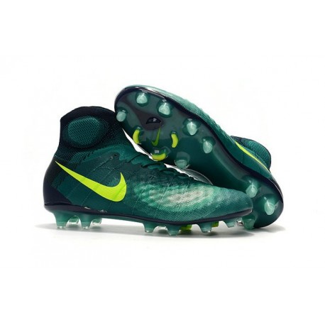 2016 Crampons foot Nike Magista Obra II FG Turquoise Rio Volt Obsidienne Jade