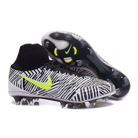 Hommes Nike Magista Obra II FG Chaussures de football Noir Blanc Jaune