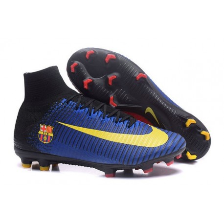 2016 Nouveau Chaussures de Football Mercurial Superfly V FG Barcelona FC Bleu Rouge Jaune Noir