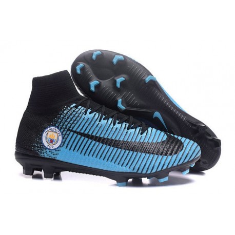 2016 Nouveau Chaussures de Football Mercurial Superfly V FG Manchester City FC Noir Bleu